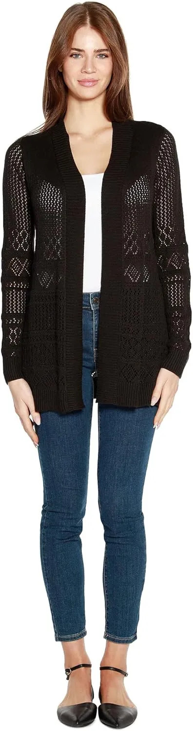 Womens Long Crochet Cardigan Ladies Long Cardigans Lightweight in Pointelle Knit