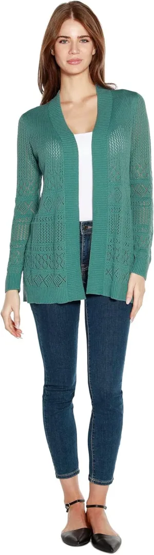 Womens Long Crochet Cardigan Ladies Long Cardigans Lightweight in Pointelle Knit