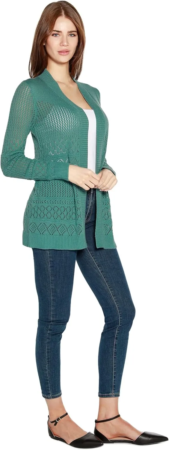 Womens Long Crochet Cardigan Ladies Long Cardigans Lightweight in Pointelle Knit