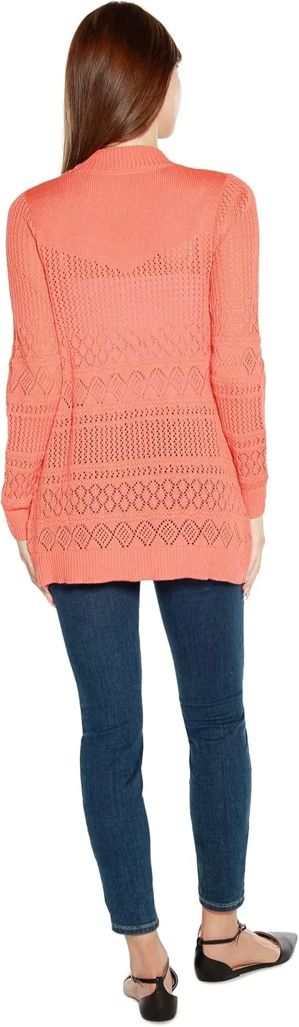 Womens Long Crochet Cardigan Ladies Long Cardigans Lightweight in Pointelle Knit