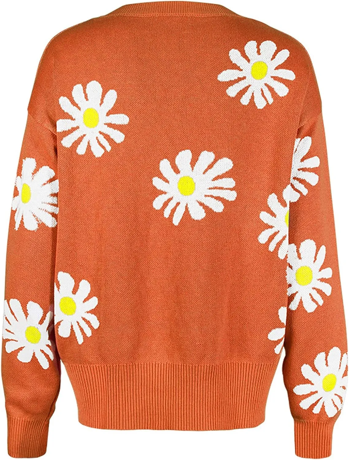 Womens Long Sleeve Button Cropped Cardigans Cute Flower Graphic Cardigan Fashion Casual Sweater Coat