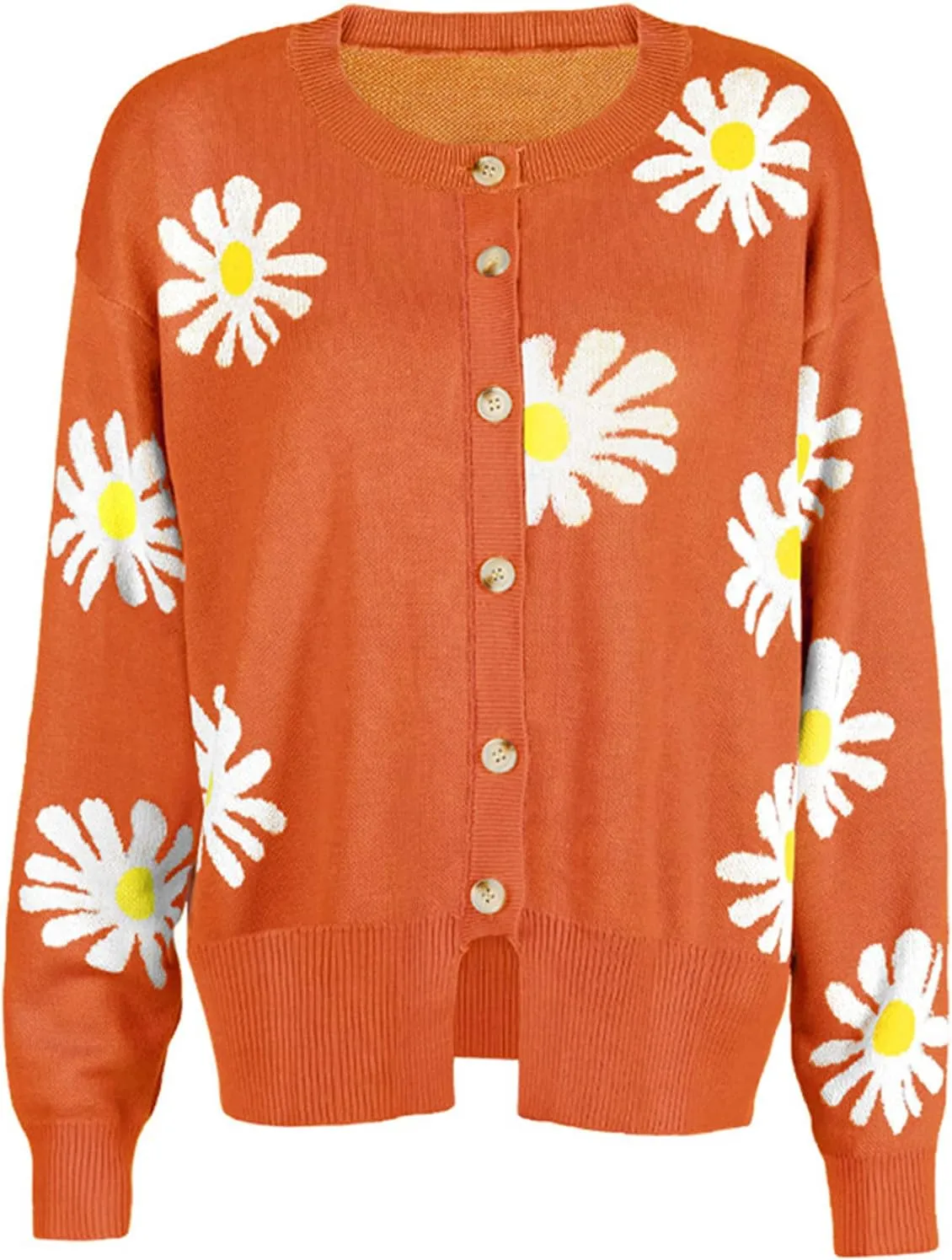 Womens Long Sleeve Button Cropped Cardigans Cute Flower Graphic Cardigan Fashion Casual Sweater Coat