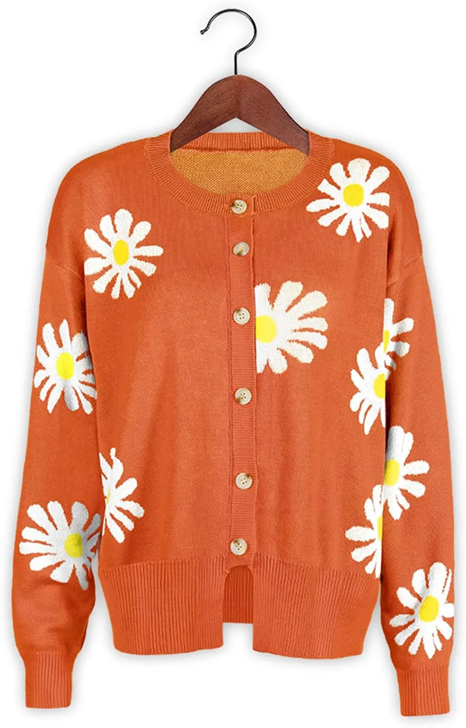 Womens Long Sleeve Button Cropped Cardigans Cute Flower Graphic Cardigan Fashion Casual Sweater Coat