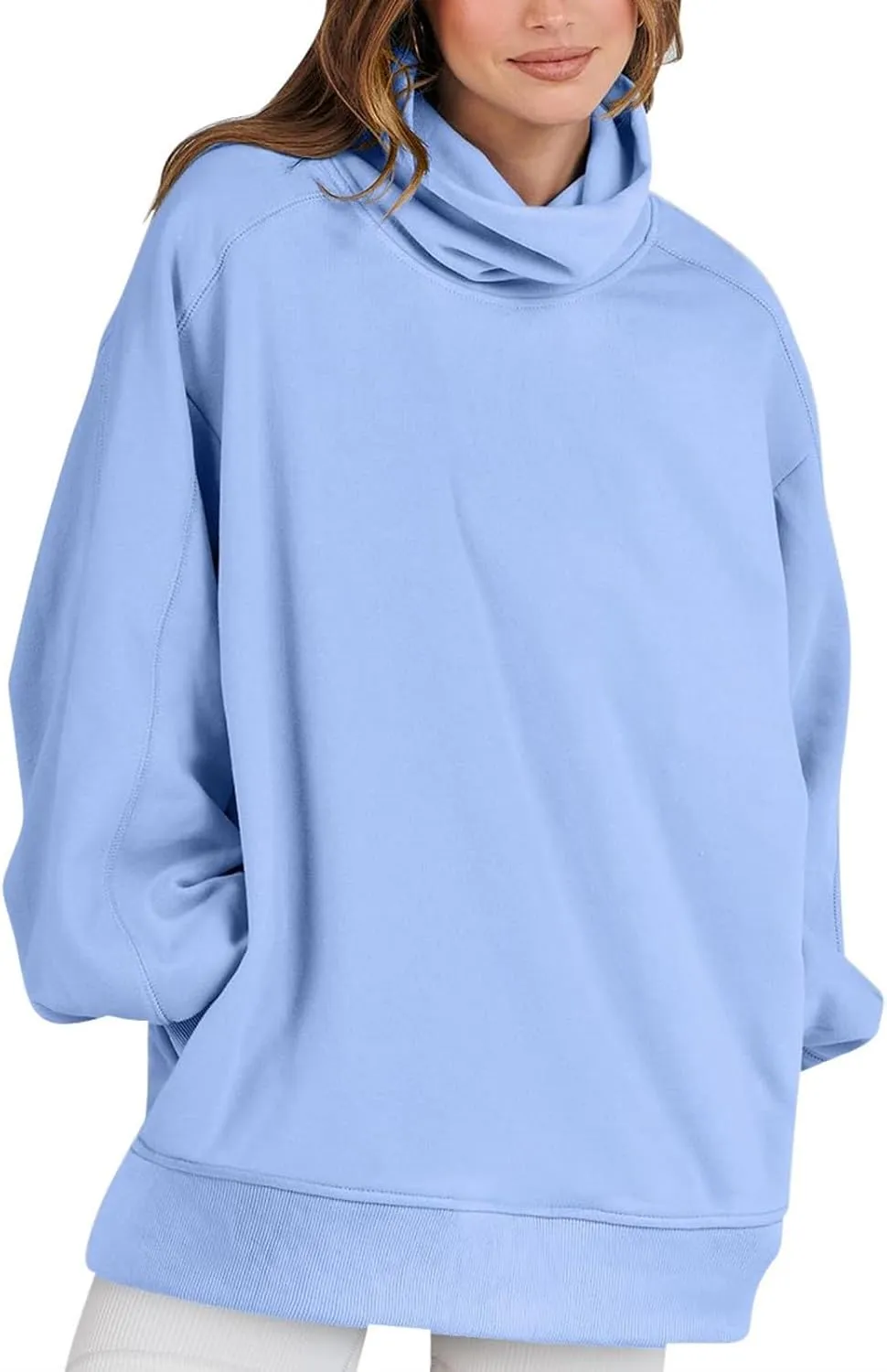 Women's Long Sleeve Cowl Neck Sweatshirt Oversized Pullover Casual Loose Sweatshirts Plus Size Soft Tunic Tops