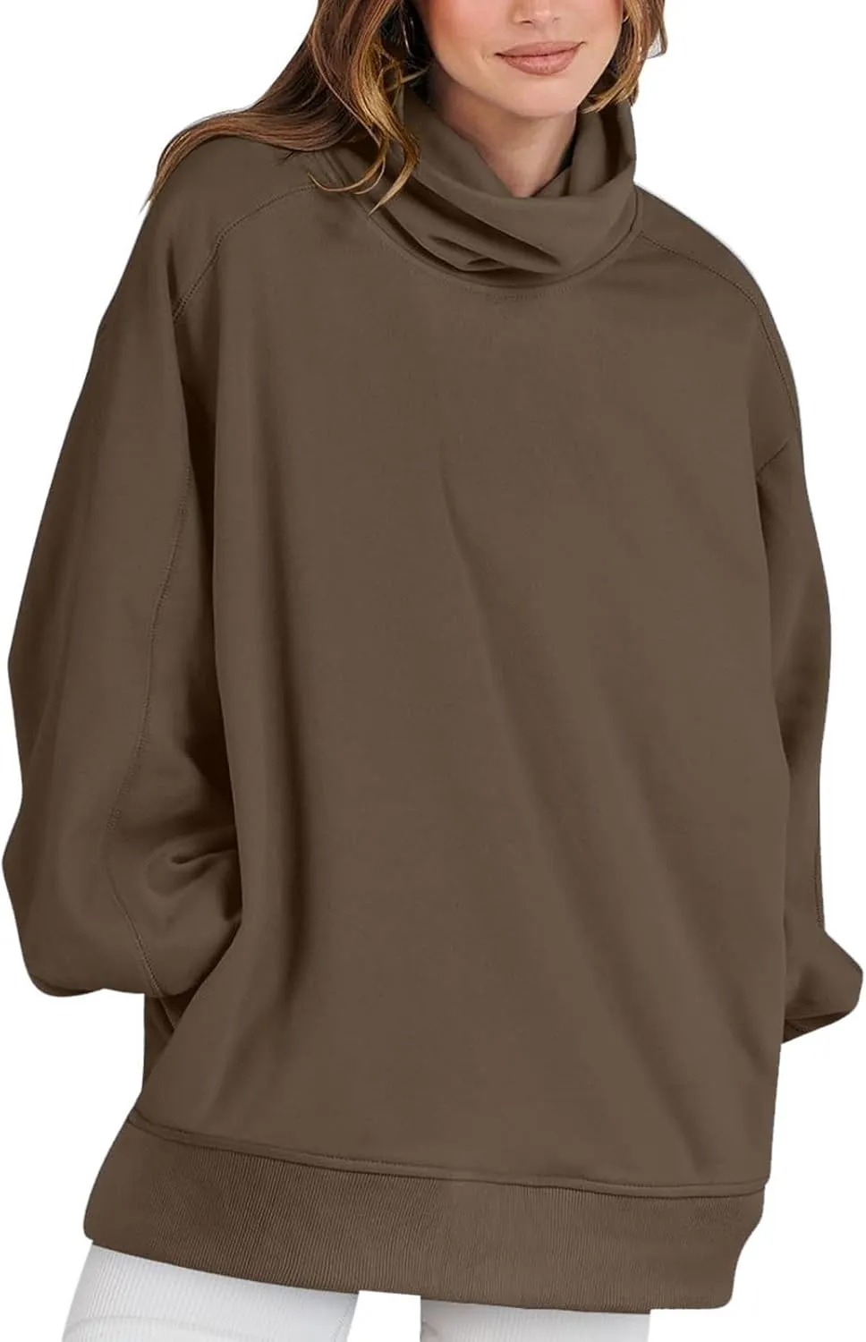 Women's Long Sleeve Cowl Neck Sweatshirt Oversized Pullover Casual Loose Sweatshirts Plus Size Soft Tunic Tops