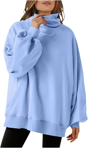 Women's Long Sleeve Cowl Neck Sweatshirt Oversized Pullover Casual Loose Sweatshirts Plus Size Soft Tunic Tops