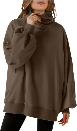 Women's Long Sleeve Cowl Neck Sweatshirt Oversized Pullover Casual Loose Sweatshirts Plus Size Soft Tunic Tops