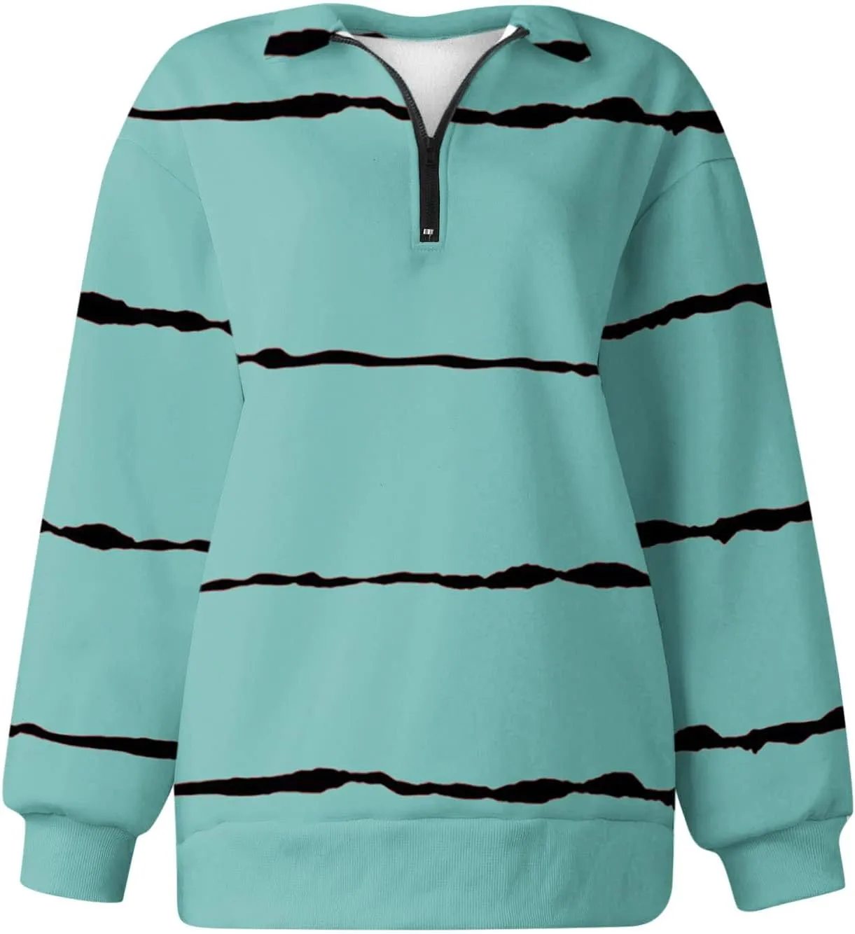 Womens Long Sleeve Oversized Fleece Sweatshirts Striped Pullover Tops 1/4 Zipper Casual Trendy Fall Clothes