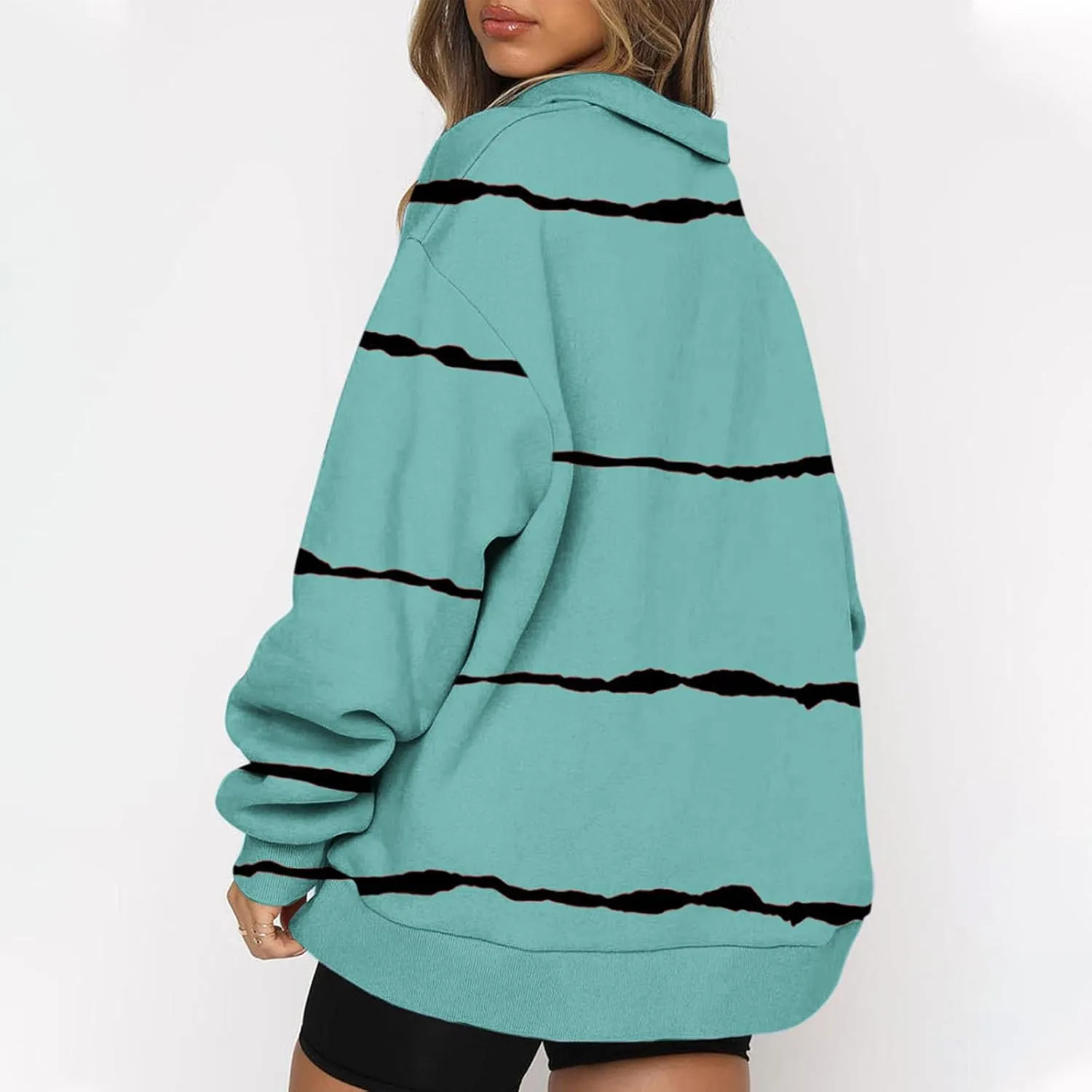 Womens Long Sleeve Oversized Fleece Sweatshirts Striped Pullover Tops 1/4 Zipper Casual Trendy Fall Clothes