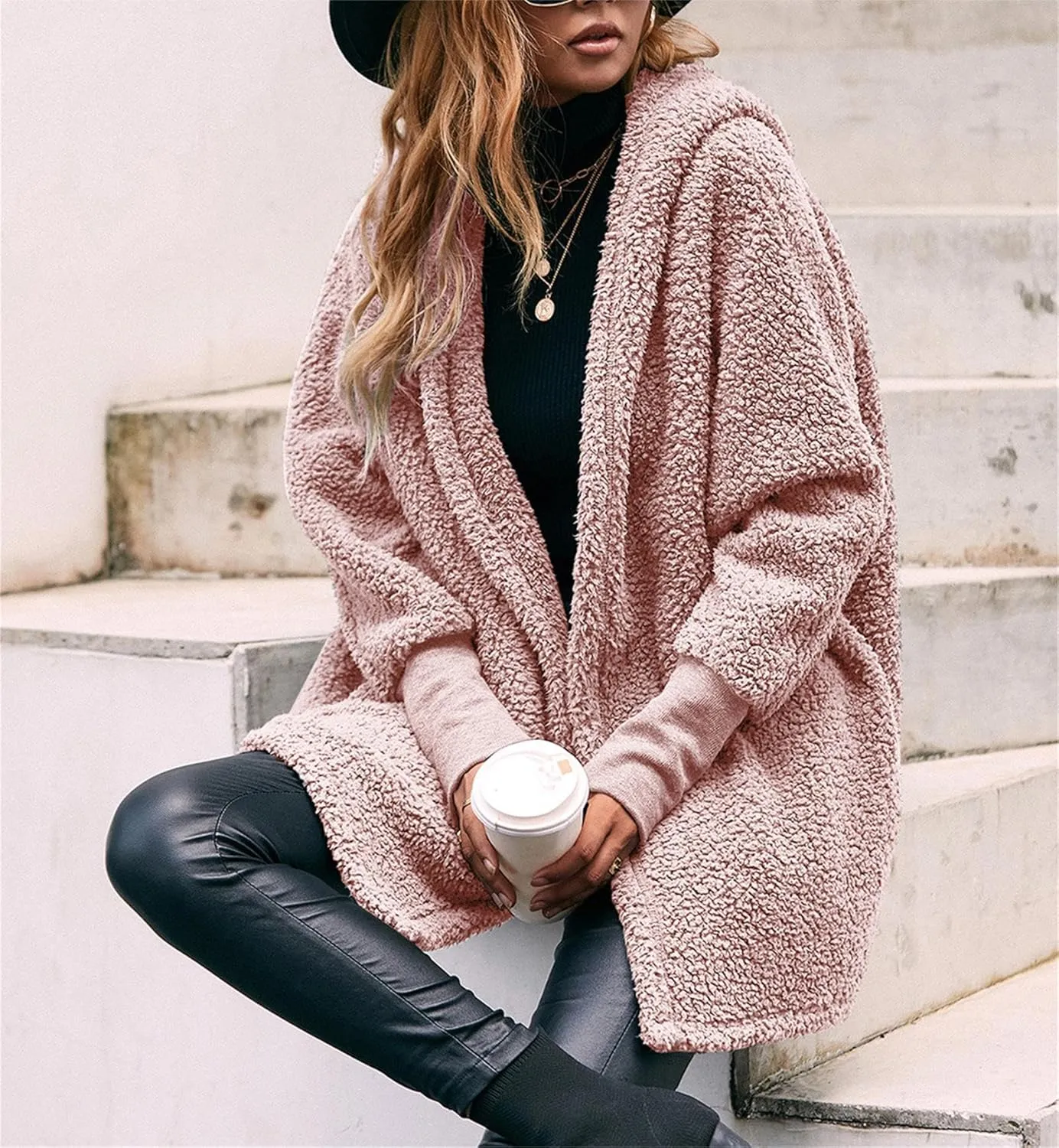 Women's Long Sleeve Soft Chunky Knit Sweater Open Front Cardigans Outwear Coat