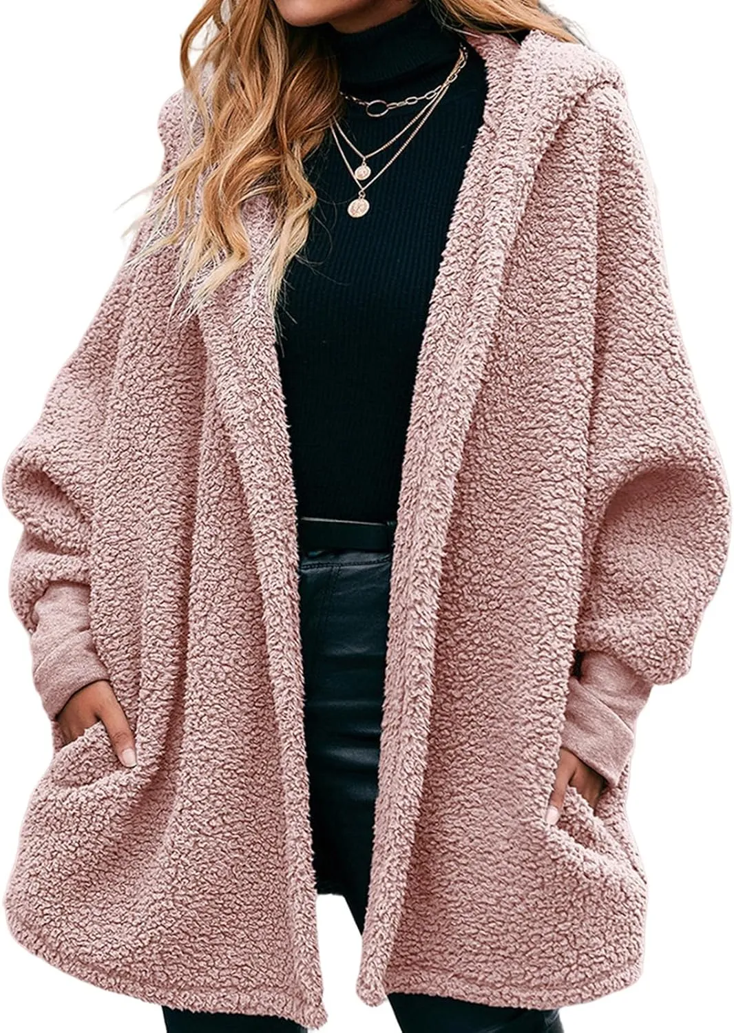 Women's Long Sleeve Soft Chunky Knit Sweater Open Front Cardigans Outwear Coat