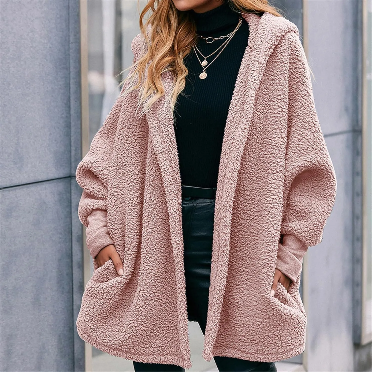 Women's Long Sleeve Soft Chunky Knit Sweater Open Front Cardigans Outwear Coat