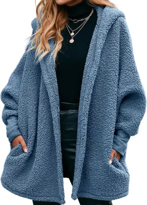 Women's Long Sleeve Soft Chunky Knit Sweater Open Front Cardigans Outwear Coat