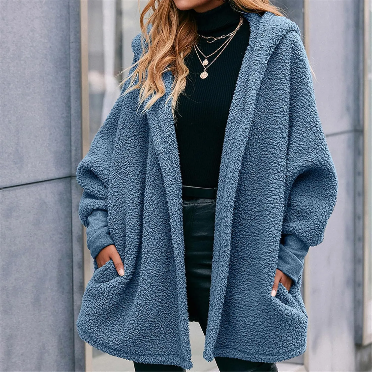 Women's Long Sleeve Soft Chunky Knit Sweater Open Front Cardigans Outwear Coat