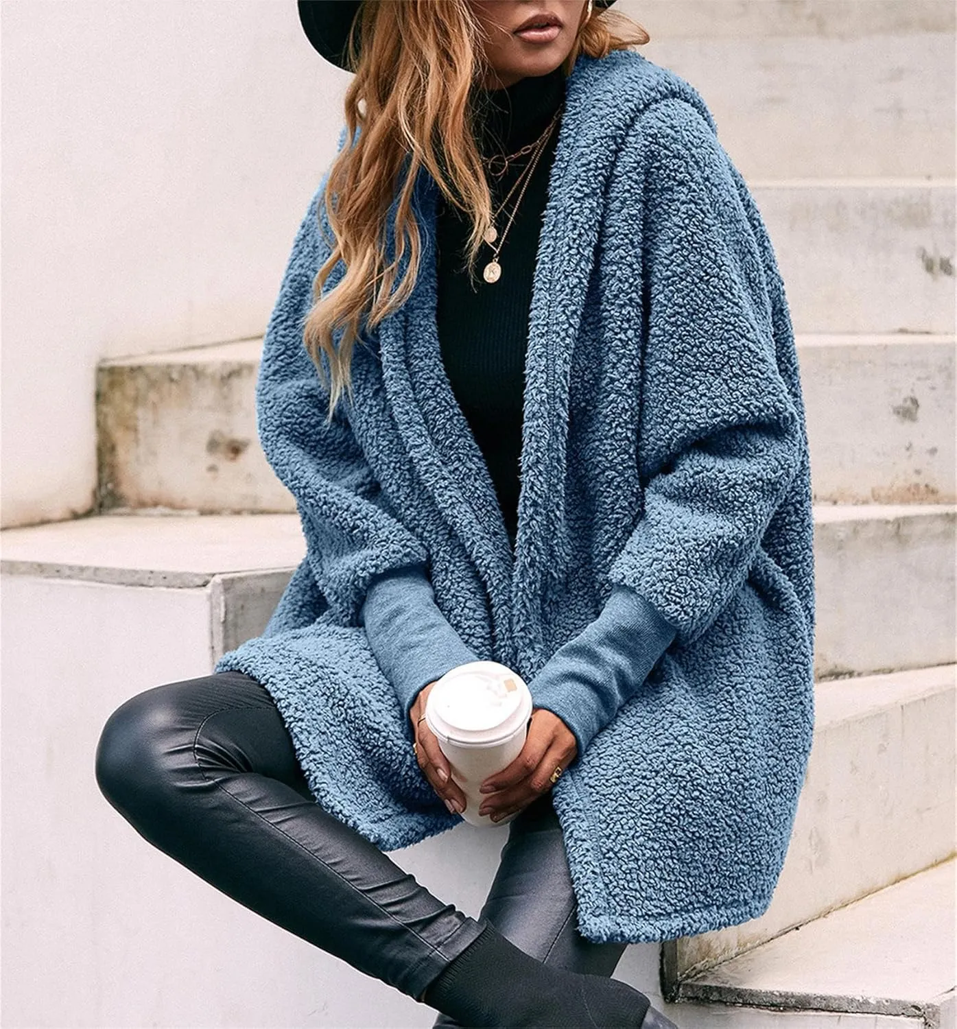 Women's Long Sleeve Soft Chunky Knit Sweater Open Front Cardigans Outwear Coat
