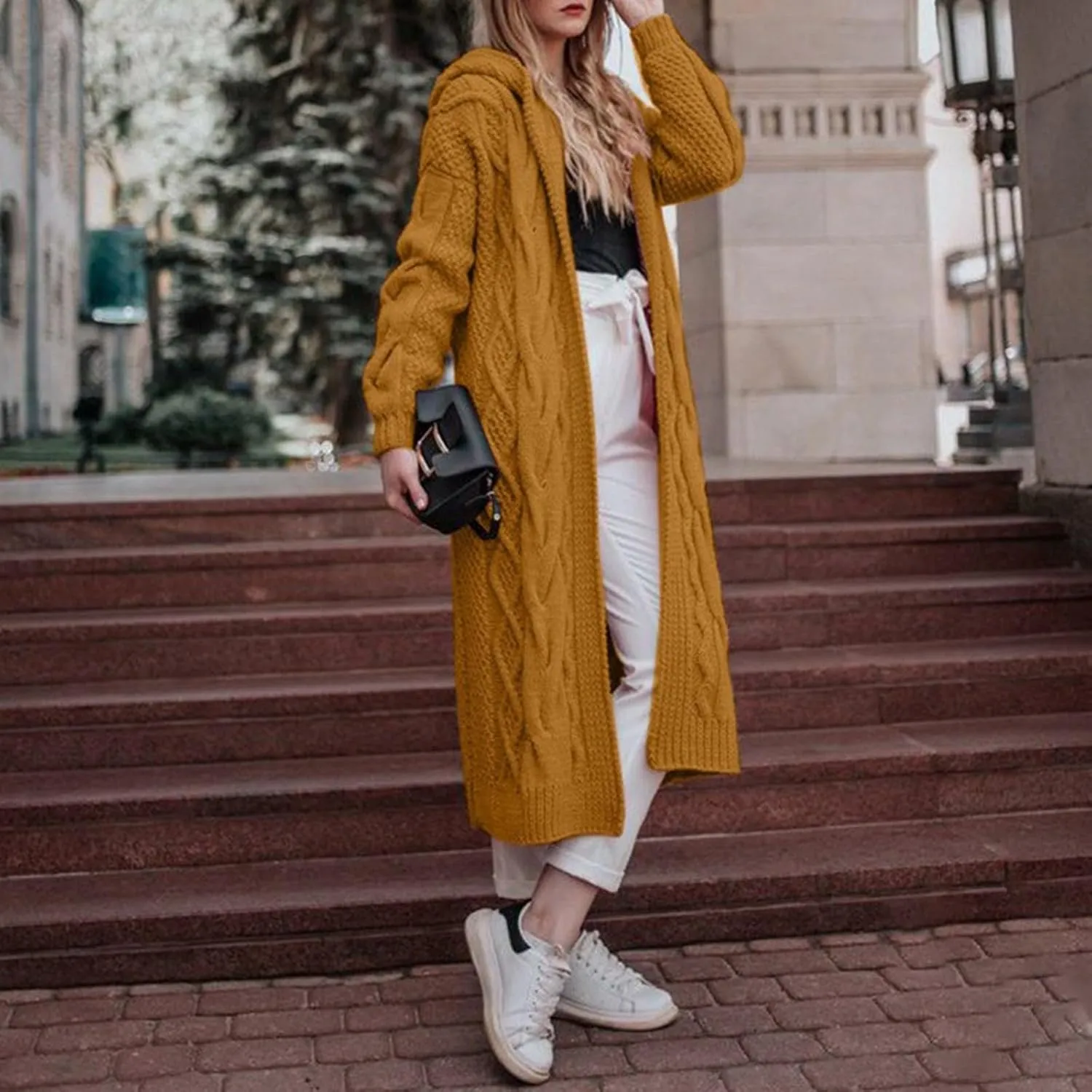 Womens Long Sweaters Long Sleeve Cable Knit Cardigan Sweaters for Women Chunky Sweater Open Front Cardigans Outwear Pocket