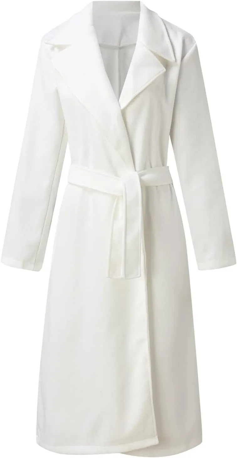 Womens Long Trench Coat Fashion Elegant Long Sleeve Lapel Overcoat with Belt Soft Comfy Slim Outwear 2024 Winter Coats