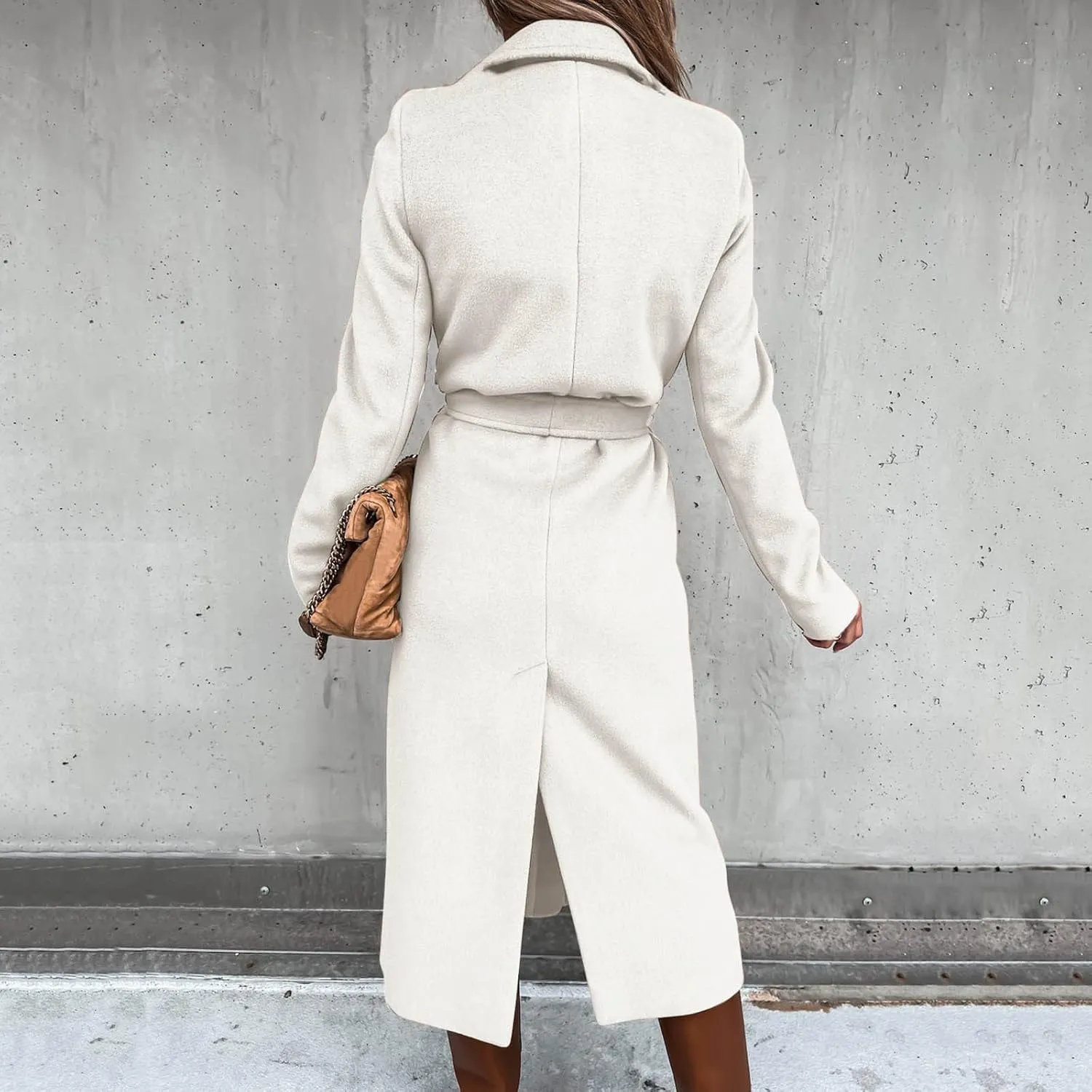 Womens Long Trench Coat Fashion Elegant Long Sleeve Lapel Overcoat with Belt Soft Comfy Slim Outwear 2024 Winter Coats