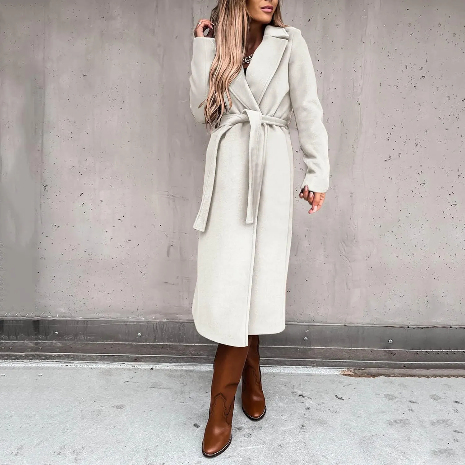 Womens Long Trench Coat Fashion Elegant Long Sleeve Lapel Overcoat with Belt Soft Comfy Slim Outwear 2024 Winter Coats