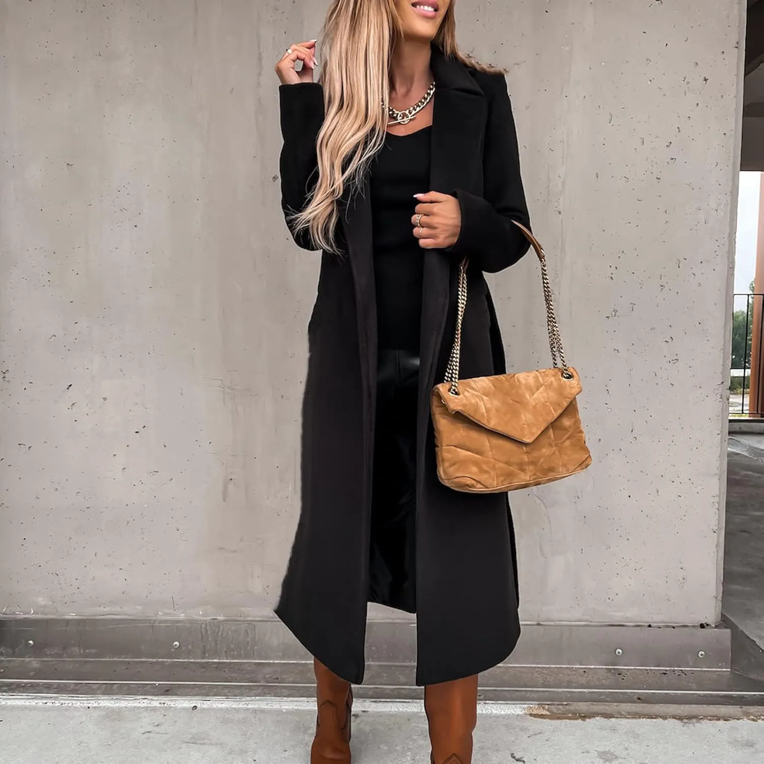 Women's Long Trench Coat Windproof Classic Lapel Overcoat Trench Solid Petite Notched Lapel Long Winter Coats