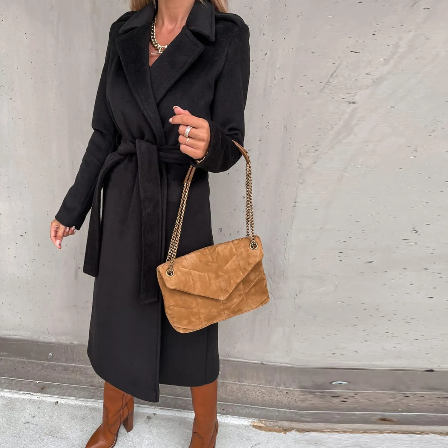 Women's Long Trench Coat Windproof Classic Lapel Overcoat Trench Solid Petite Notched Lapel Long Winter Coats