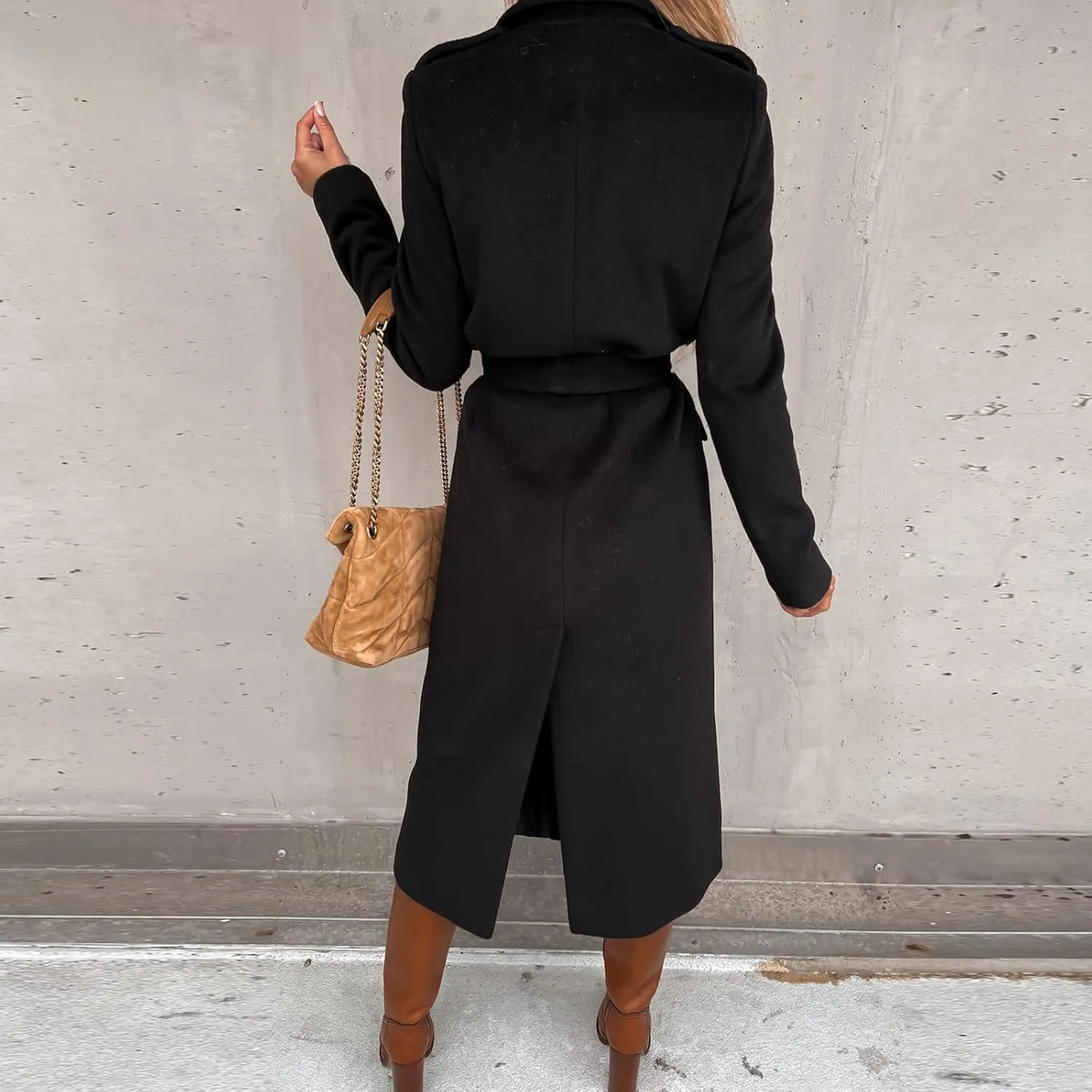 Women's Long Trench Coat Windproof Classic Lapel Overcoat Trench Solid Petite Notched Lapel Long Winter Coats