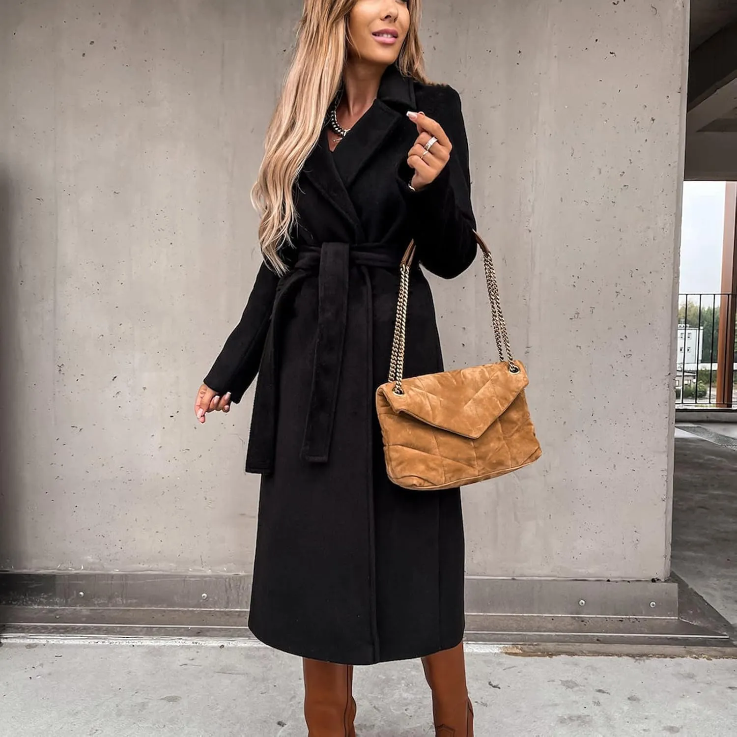 Women's Long Trench Coat Windproof Classic Lapel Overcoat Trench Solid Petite Notched Lapel Long Winter Coats