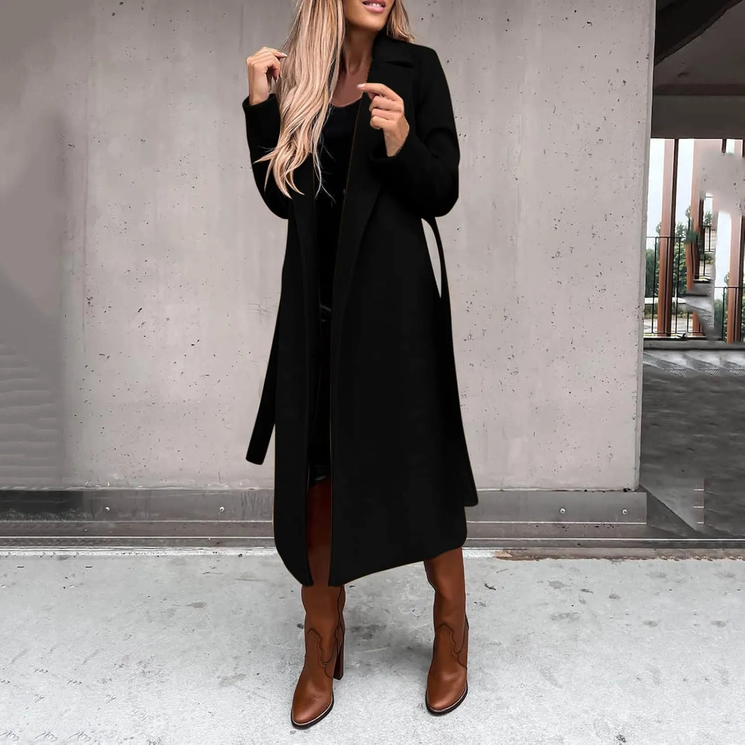 Women's Long Trench Coat Windproof Classic Lapel Overcoat Trench Solid Petite Notched Lapel Long Winter Coats
