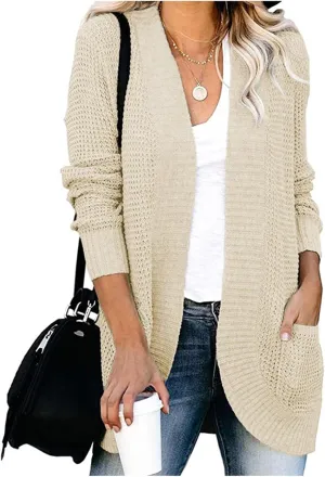 Womens Loose Open Front Cardigan Lightweight Long Sleeve Knit Sweaters Oversized Soft Sweatshirt