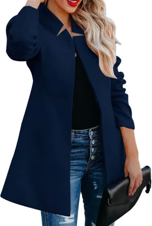 Women's Mid Length Jackets Business Casual Pea Trench Coat Classic Open Front Cardigan Jacket Outwear with Pocket