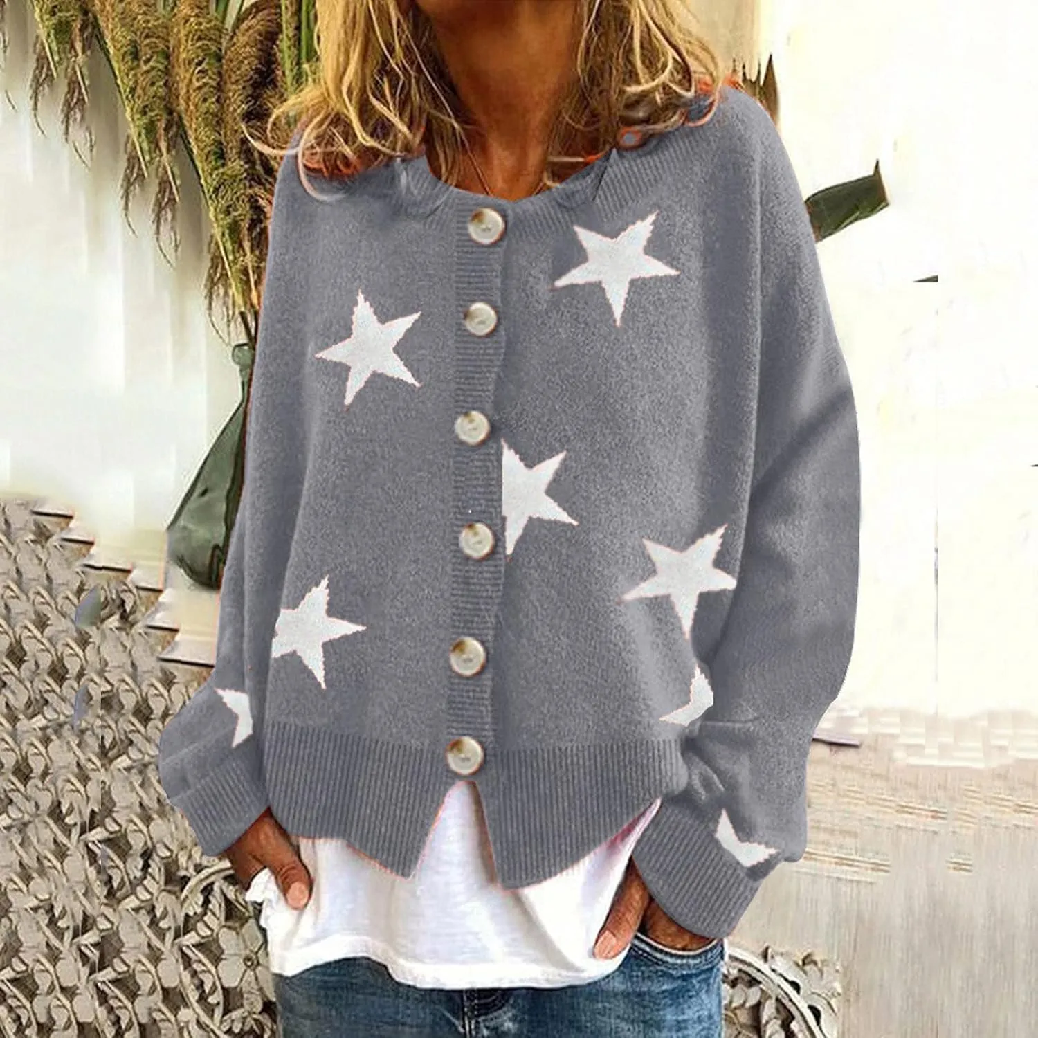 Women's O-Neck Long Sleeve Ribbed Knit Sweater Casual Sweater Warm Top Long Sweater Cardigan Vest