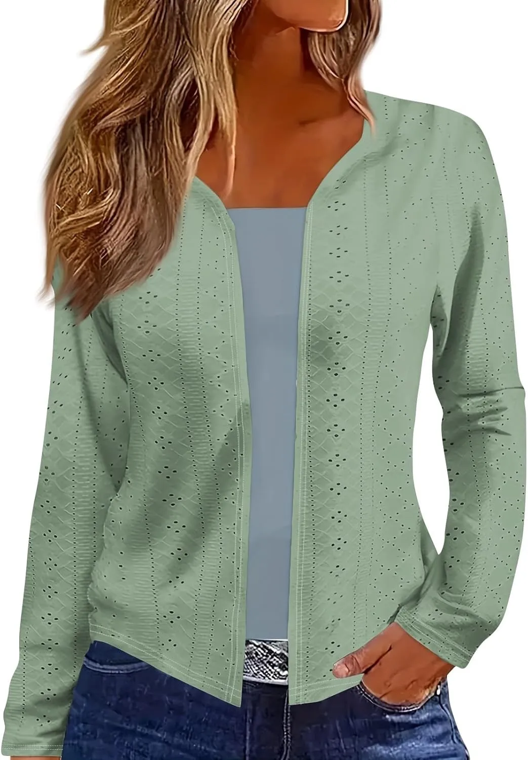 Womens Open Front Lightweight Cardigan Retro Print Long Sleeve Blouse Tops Coat Casual Duster Cardigan Jackets