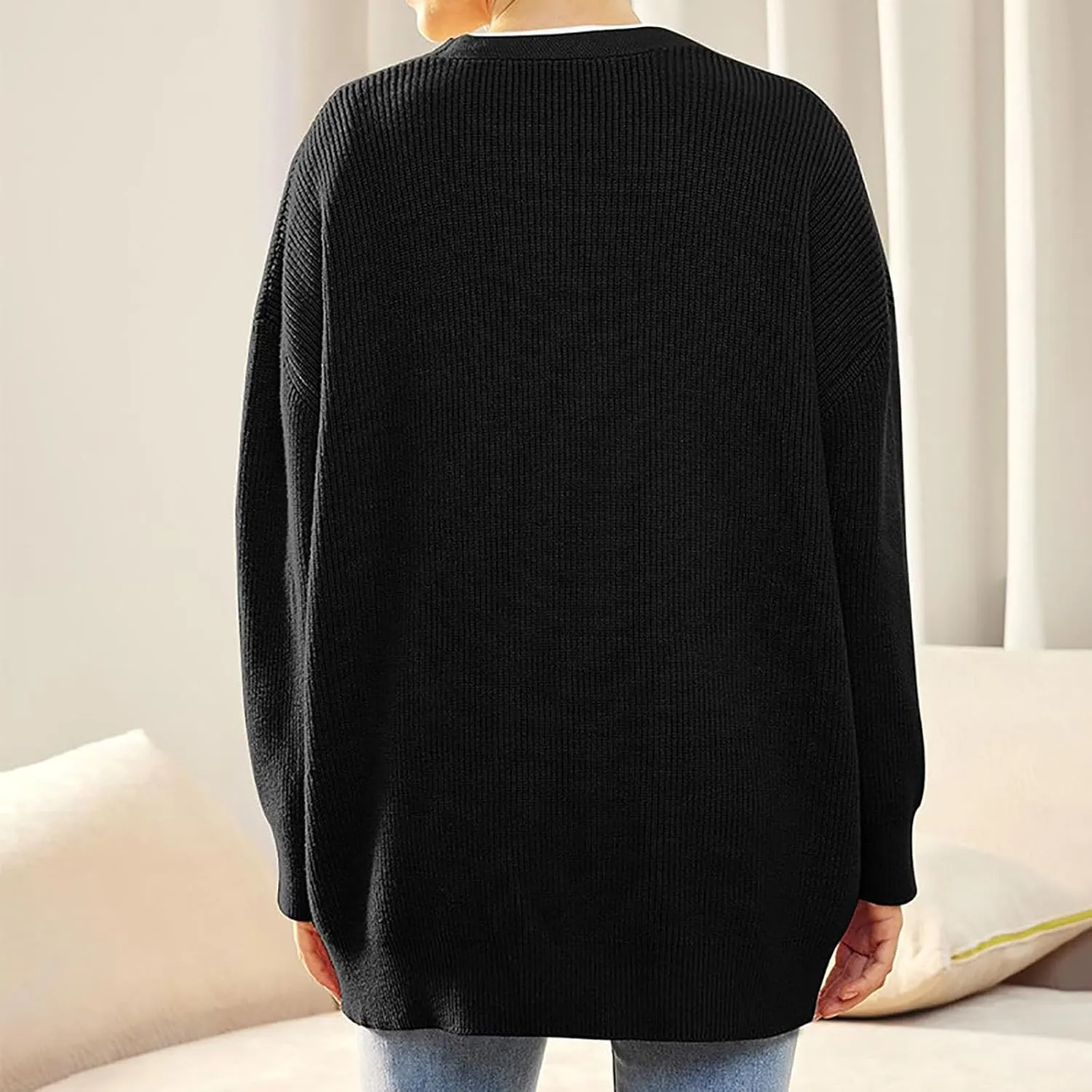 Women's Oversized Cardigan 2023 Button Down Open Front V Neck Solid Cardigans Chunky Knit Loose Casual Dropped Sweaters