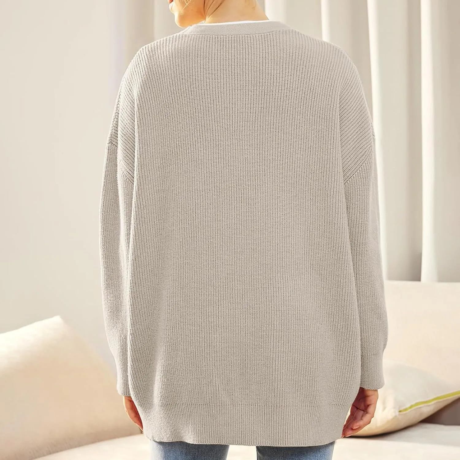 Women's Oversized Cardigan 2023 Button Down Open Front V Neck Solid Cardigans Chunky Knit Loose Casual Dropped Sweaters
