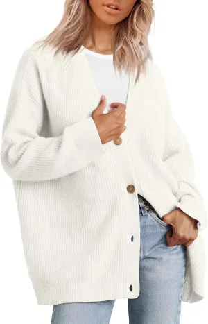Women's Oversized Cardigan 2023 Button Down Open Front V Neck Solid Cardigans Chunky Knit Loose Casual Dropped Sweaters