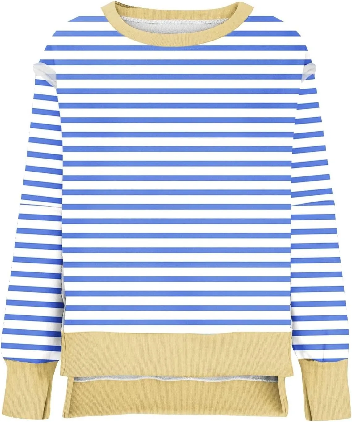 Women's Oversized Pullvoers Loose Fit Striped Drop Shoulder High Low Hem Patchwork Sweatshirt Casual Long Sleeve Tops