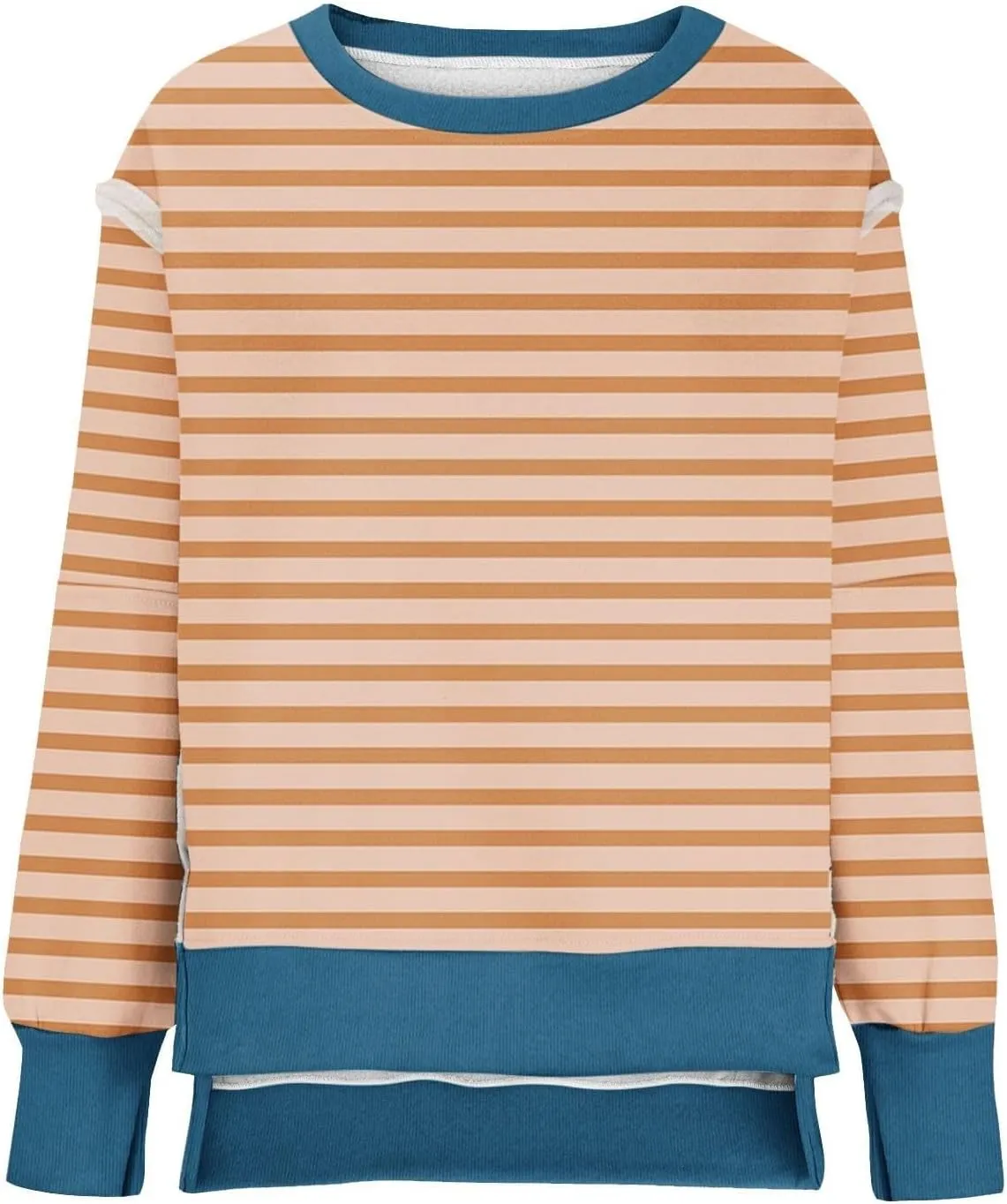 Women's Oversized Pullvoers Loose Fit Striped Drop Shoulder High Low Hem Patchwork Sweatshirt Casual Long Sleeve Tops