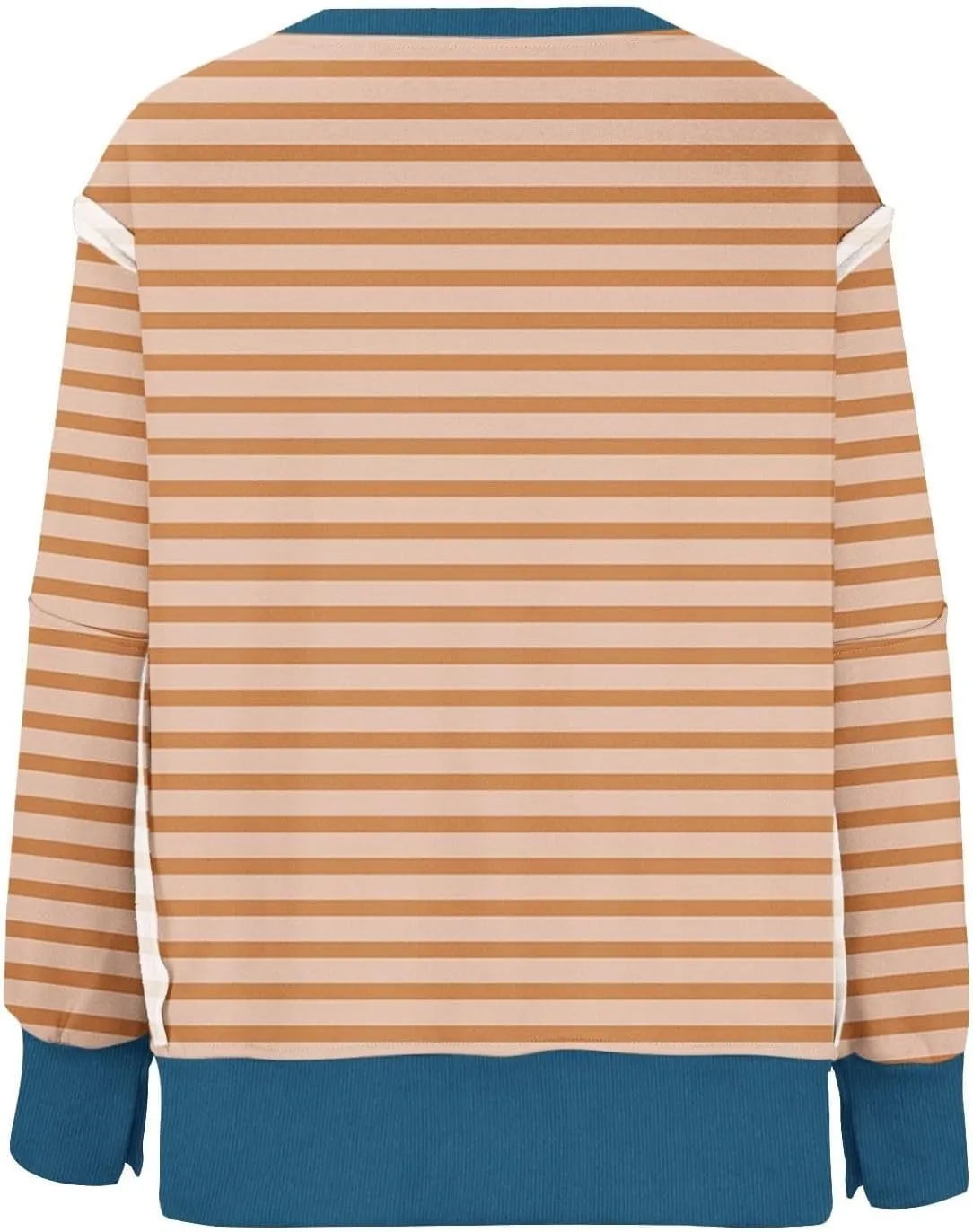 Women's Oversized Pullvoers Loose Fit Striped Drop Shoulder High Low Hem Patchwork Sweatshirt Casual Long Sleeve Tops