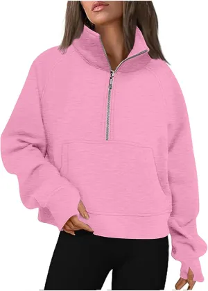Womens Oversized Sweatshirt Half Zip Pullover Sweaters Long Sleeve Solid Color Hoodies Fall Fleece Y2K Clothes