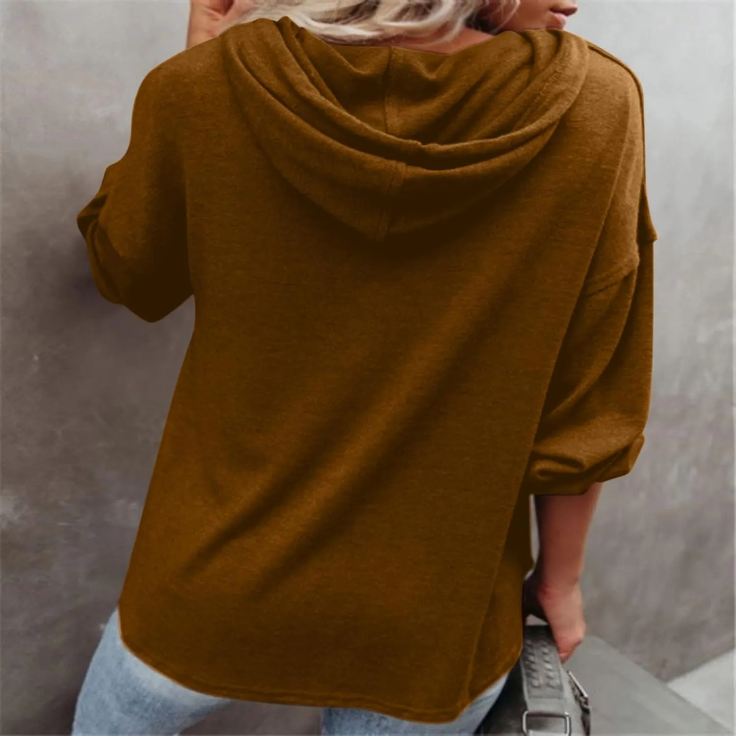 Womens Oversized Sweatshirt Hoodies Casual Button V Neck Hooded Pullover Long Sleeve Tops Comfortable Classic Shirt