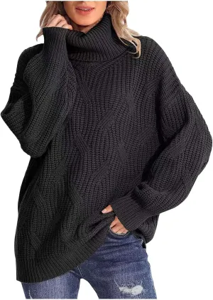 Womens Oversized Turtleneck Sweater Chunky Long Sleeve Ribbed Knit Pullover Jumper Top Fall Winter Warm Outwear