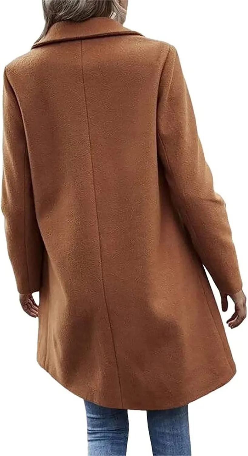 Womens Pea Coat Casual Notch Lapel Cardigan Coats Single Breasted Open Front Wool Coats 2024 Fall Winter Overcoat