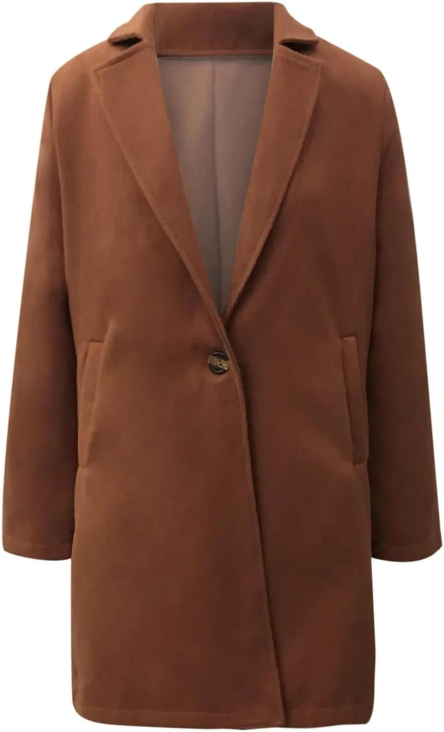 Womens Pea Coat Casual Notch Lapel Cardigan Coats Single Breasted Open Front Wool Coats 2024 Fall Winter Overcoat