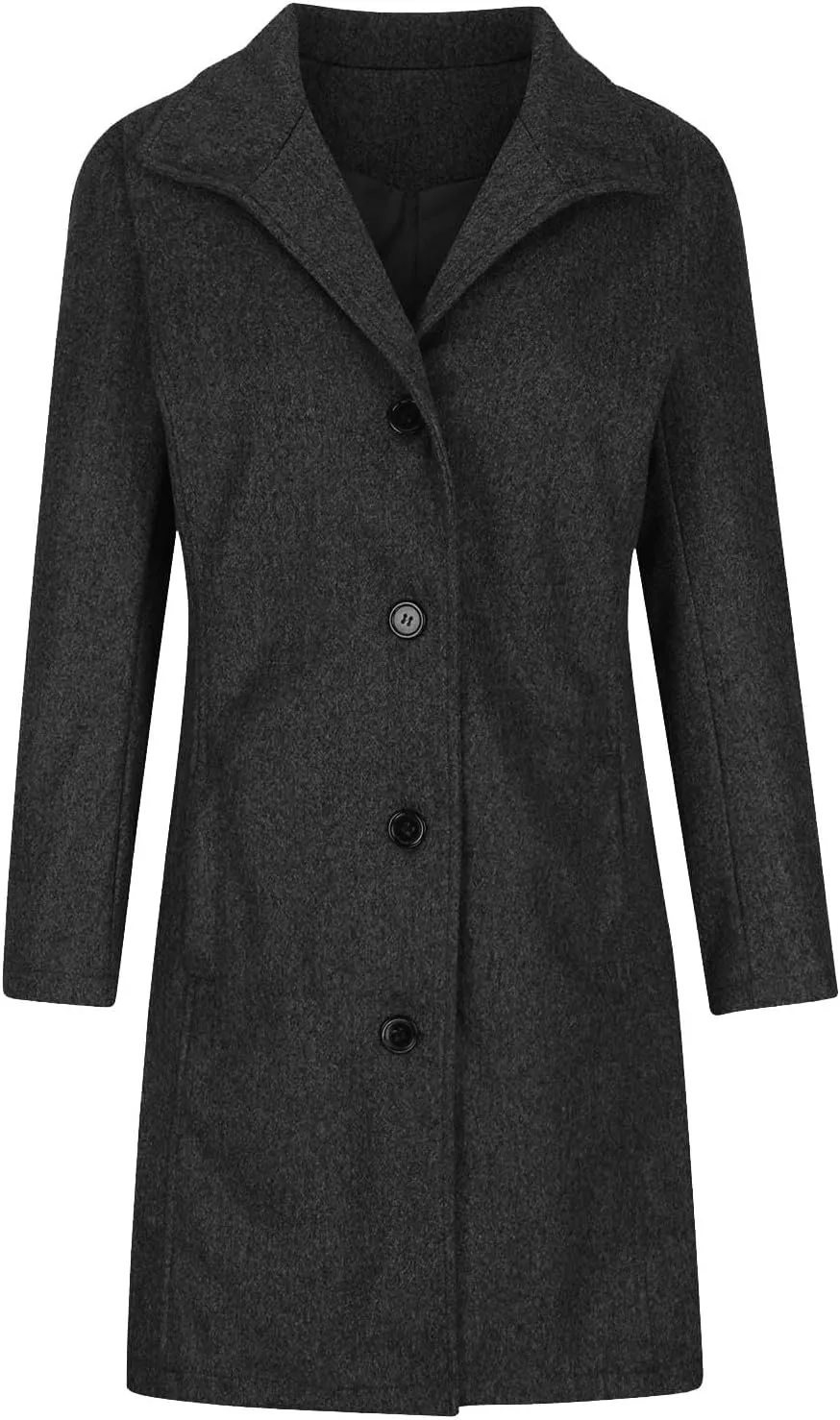 Womens Pea Coat Casual Thicken Wool Blend Stand Collar Trench Coats Single Breasted Mid-Long Peacoat Jackets