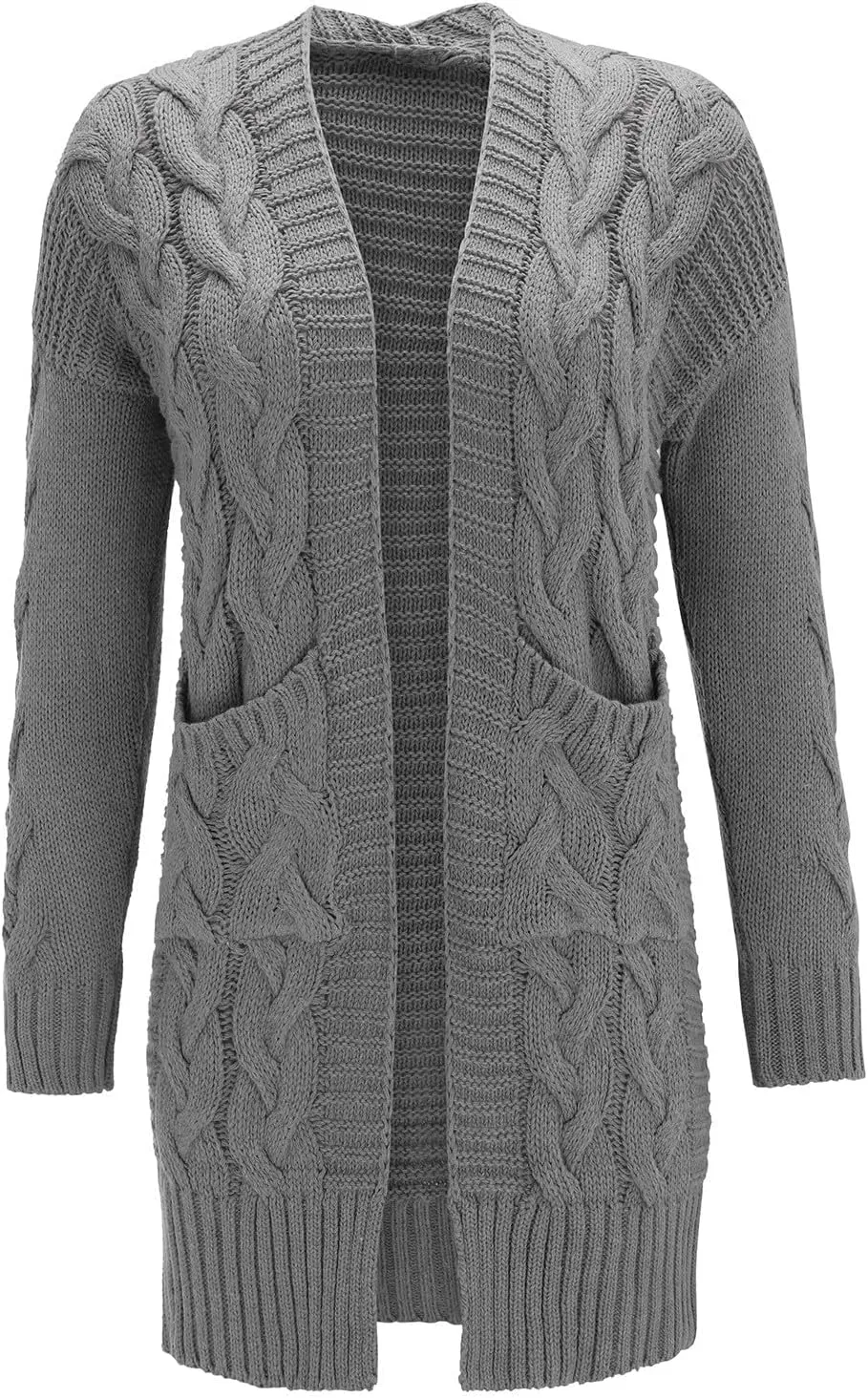 Womens Plain Chunky Open Front Cardigan with Hood Oversized Cable Knit Sweaters Solid Color Long Sweater Coats
