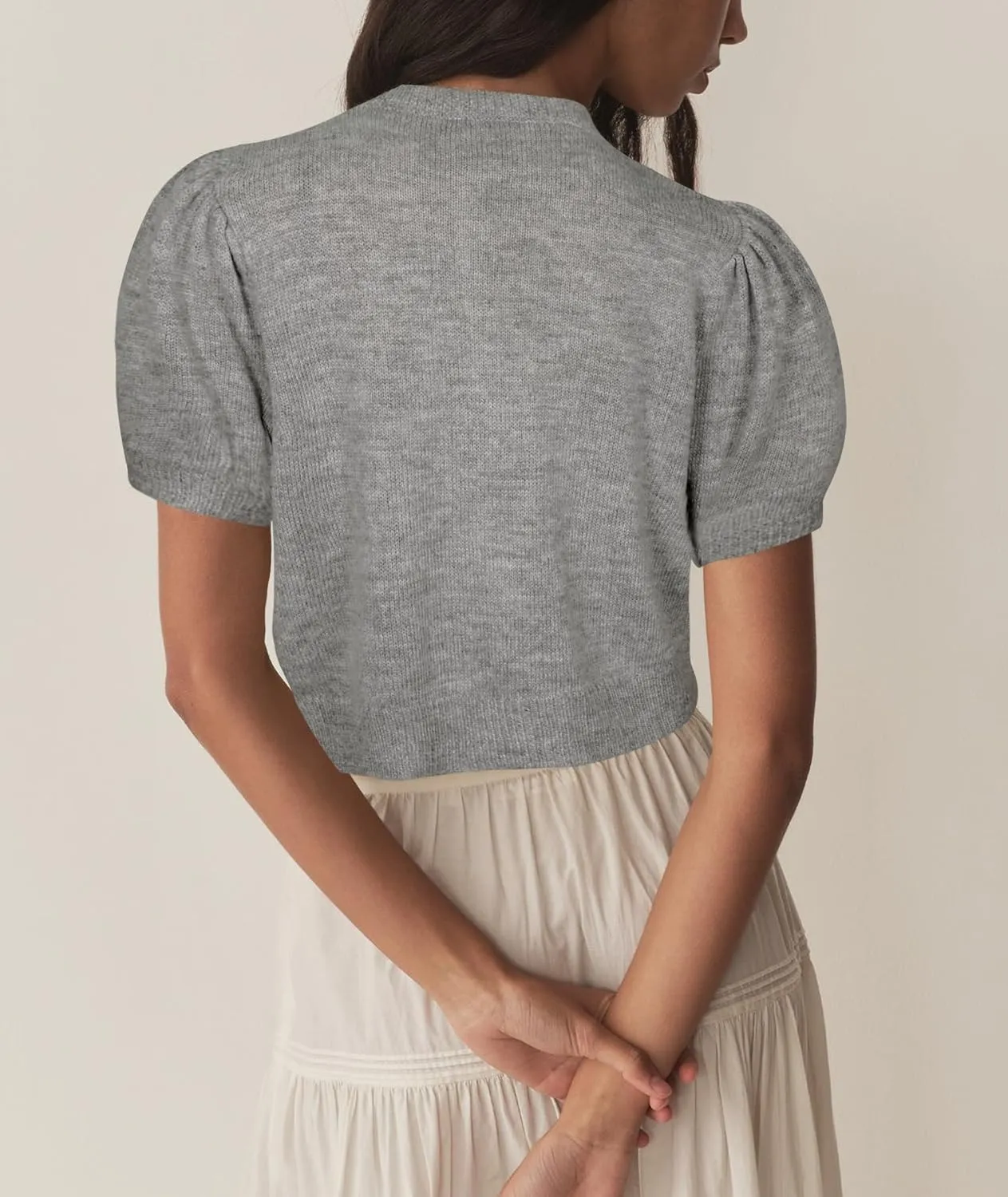 Womens Puff Short Sleeve Cardigan Sweaters Cropped Button up Thin Lightweight Y2k Knit Summer Cardigans