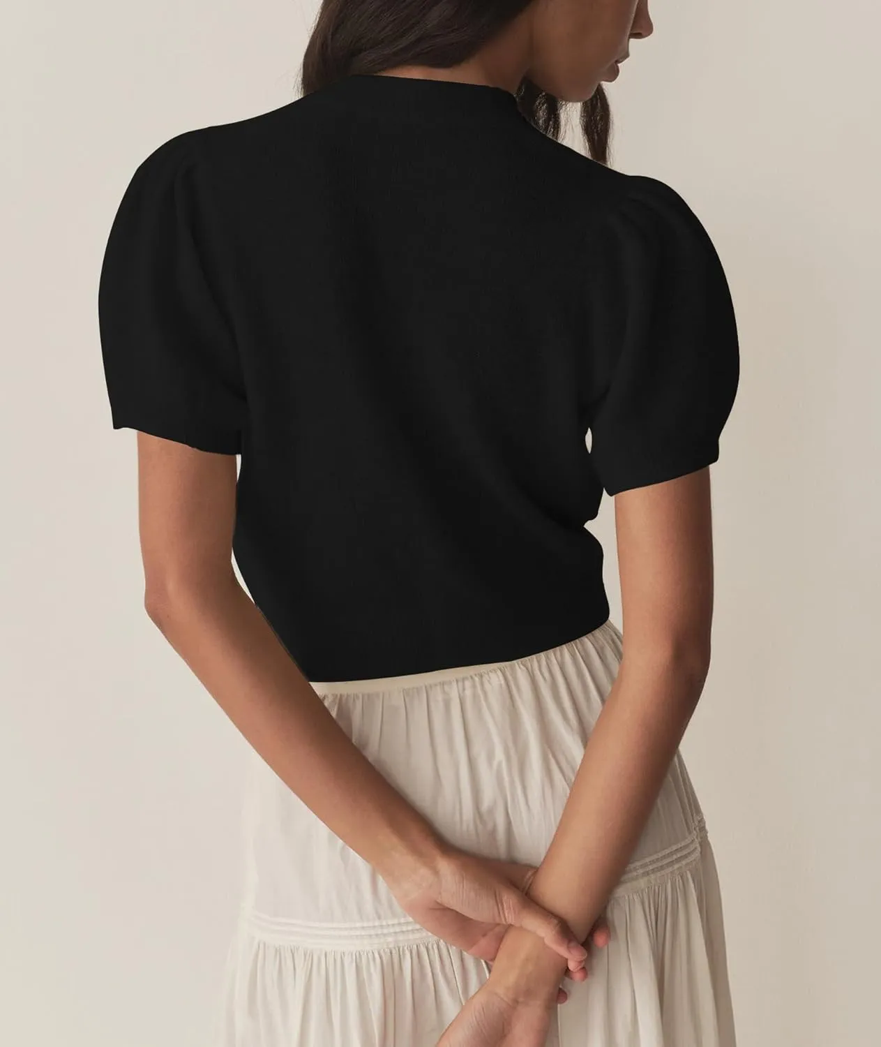 Womens Puff Short Sleeve Cardigan Sweaters Cropped Button up Thin Lightweight Y2k Knit Summer Cardigans