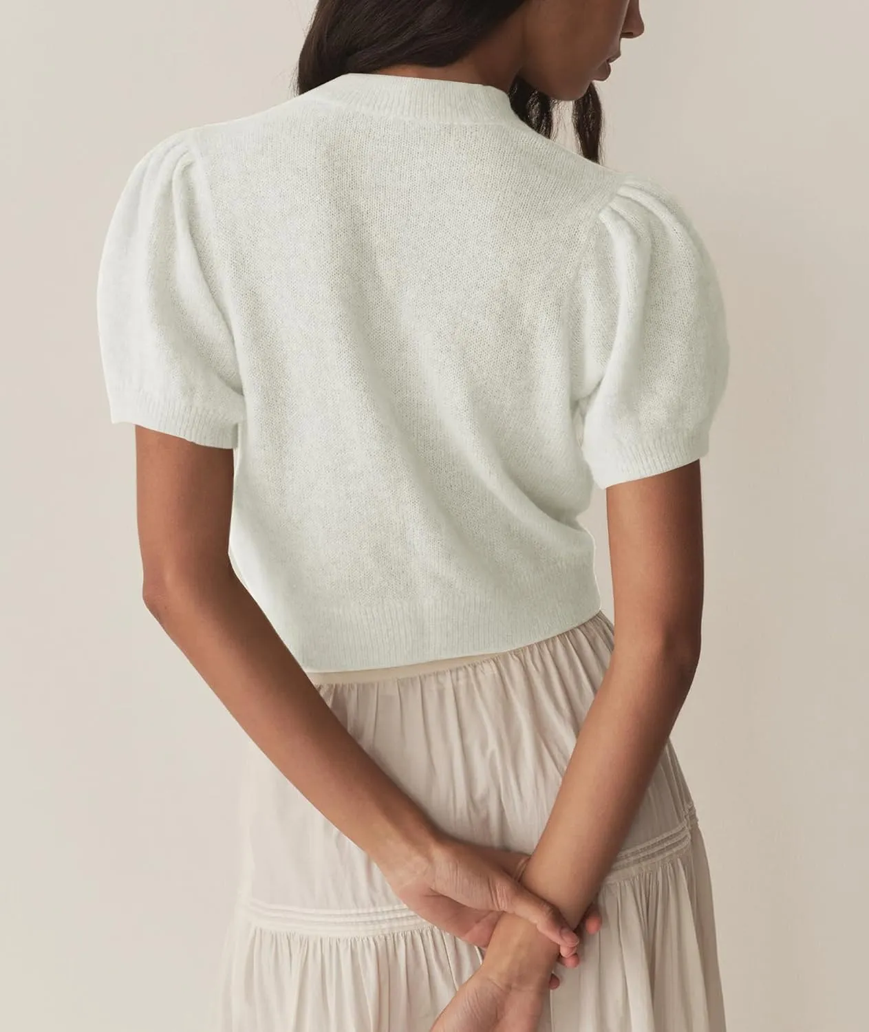 Womens Puff Short Sleeve Cardigan Sweaters Cropped Button up Thin Lightweight Y2k Knit Summer Cardigans