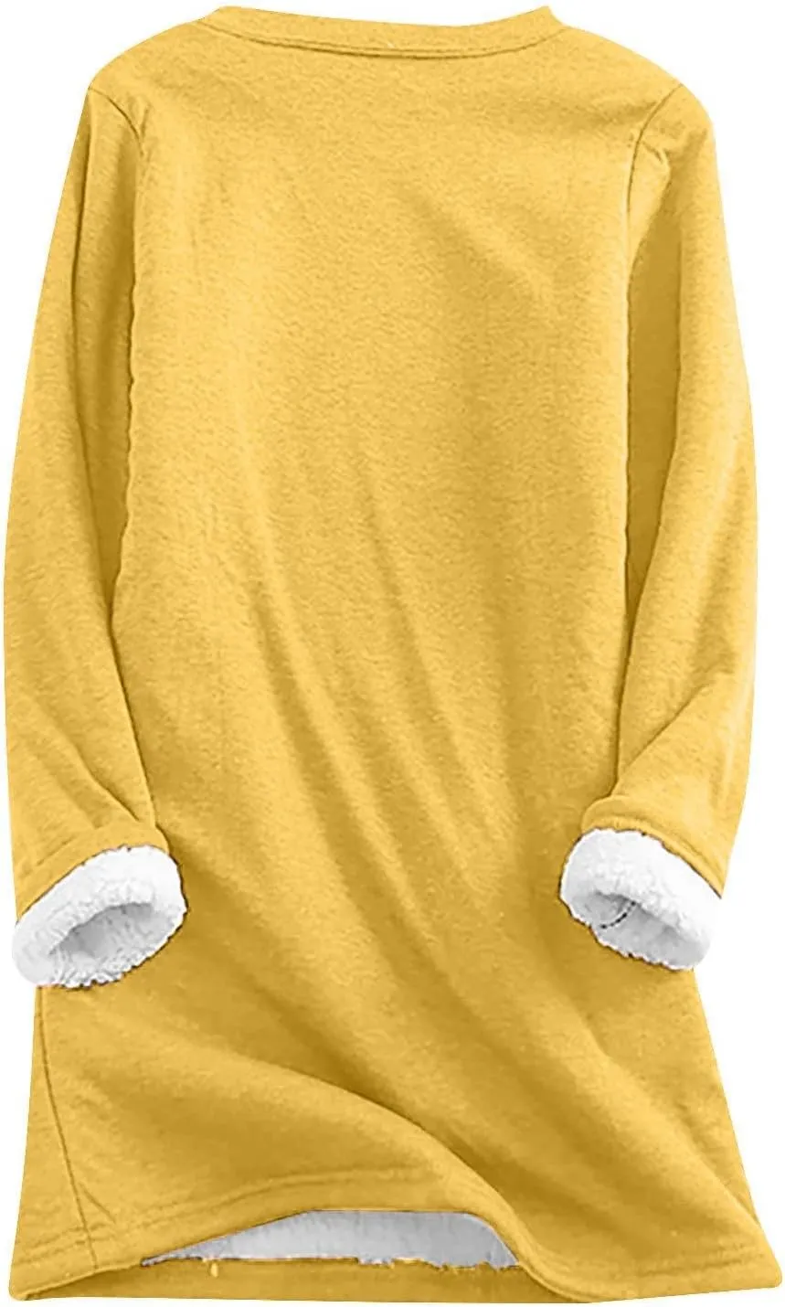 Womens Sherpa Lined Sweatshirt Fleece Warm Crewneck Long Sleeve Heart Graphic Soft Pullover Winter Thermal Loungewear