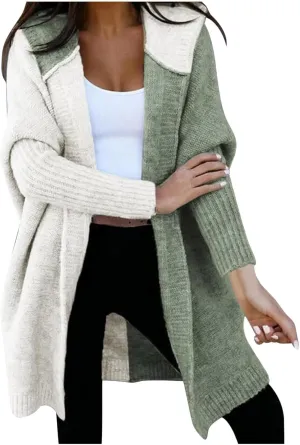 Women's Solid Color Hooded Knitted Sweater Button Down Loose Plus Size Chunky Cardigan Sweater 2024 Winter Outerwear